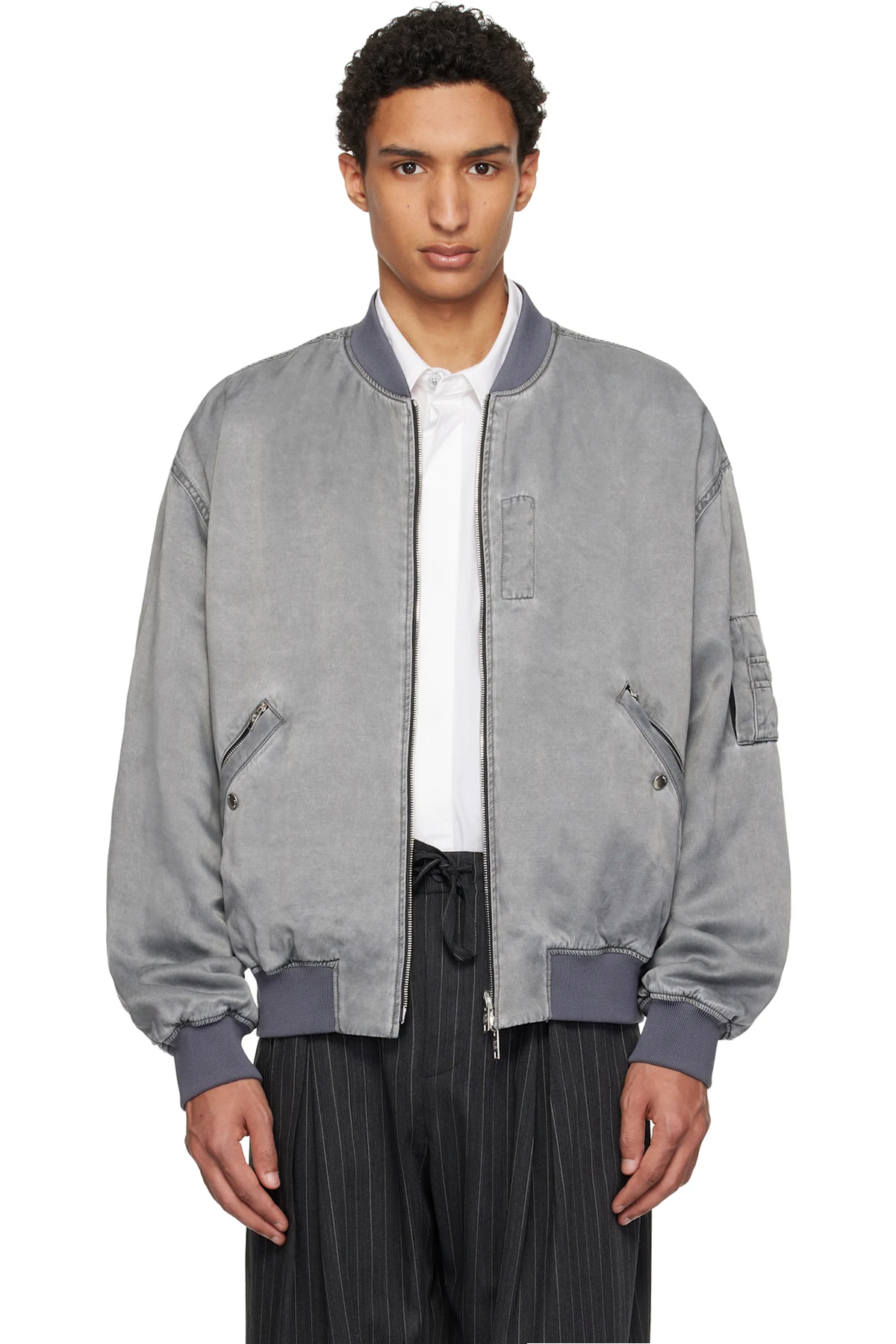 Gray Faded Reversible Bomber Jacket