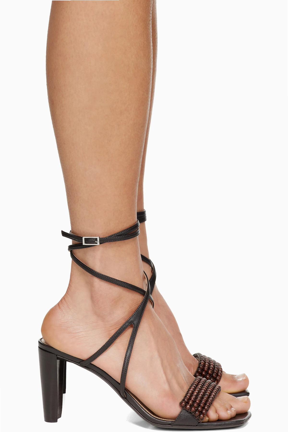 Brown Beads Cross 80MM Heeled Sandals