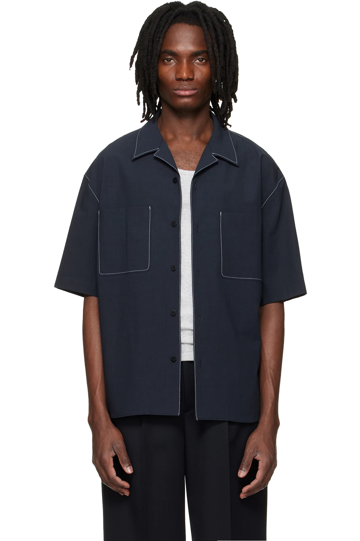 Navy Camp Collar Shirt
