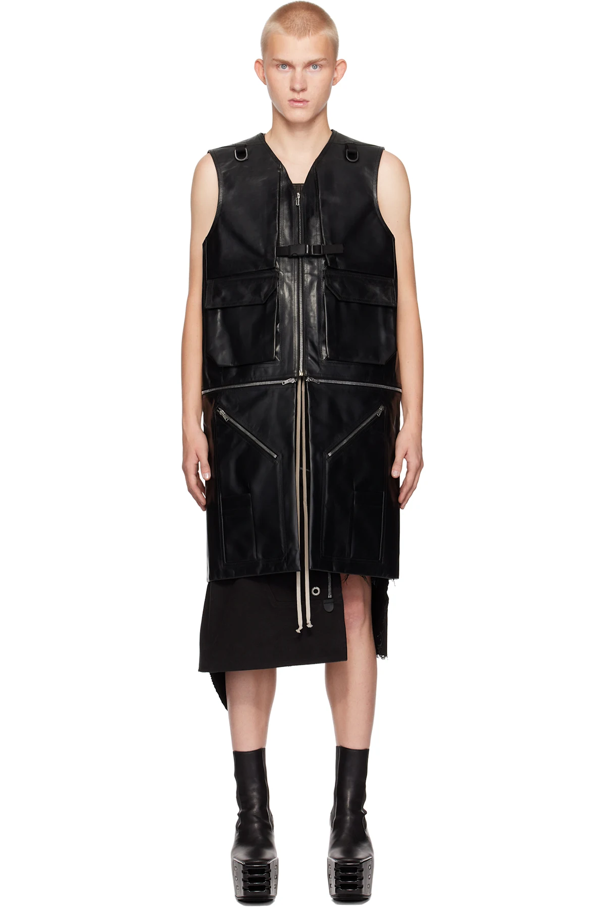 Black Porterville Utility Leather Vest