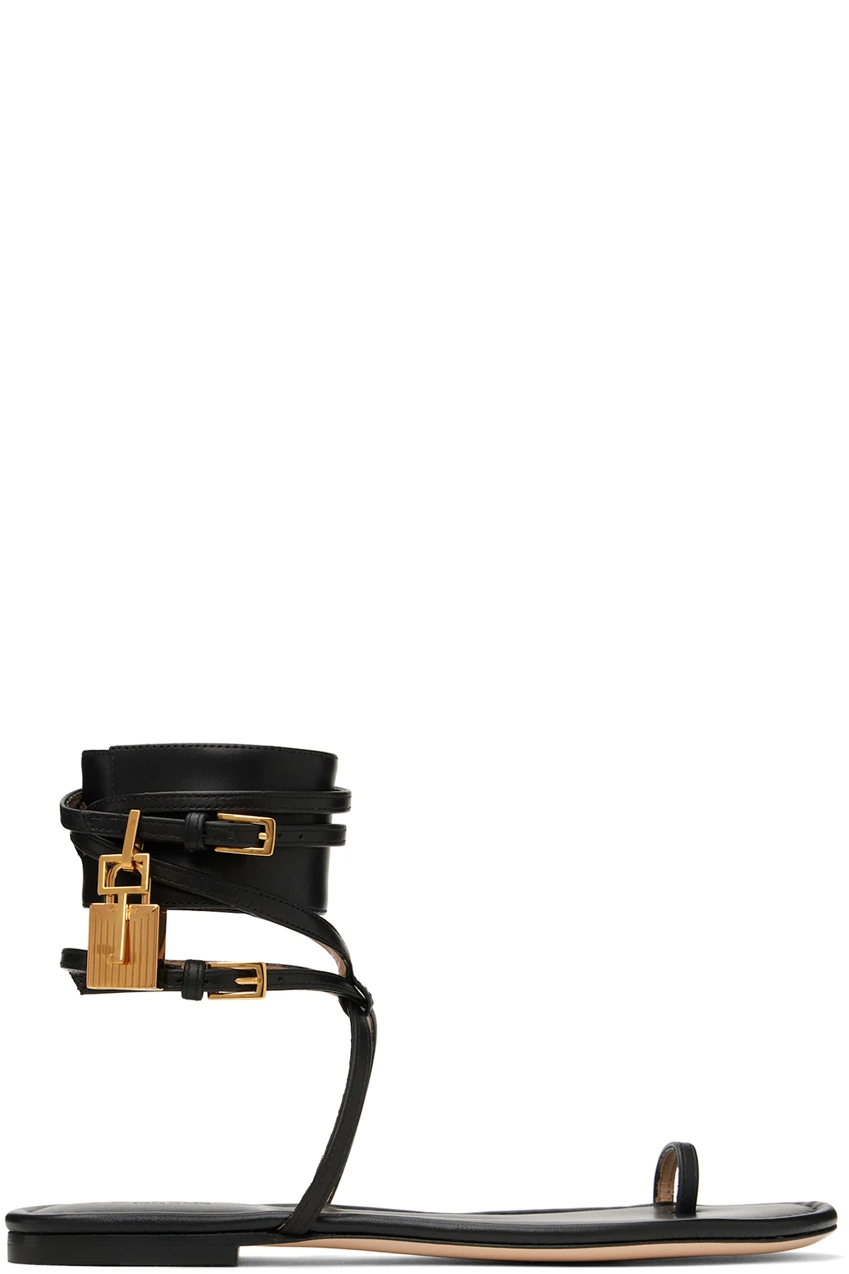 Black Soft Calf Ankle Wrap Sandals