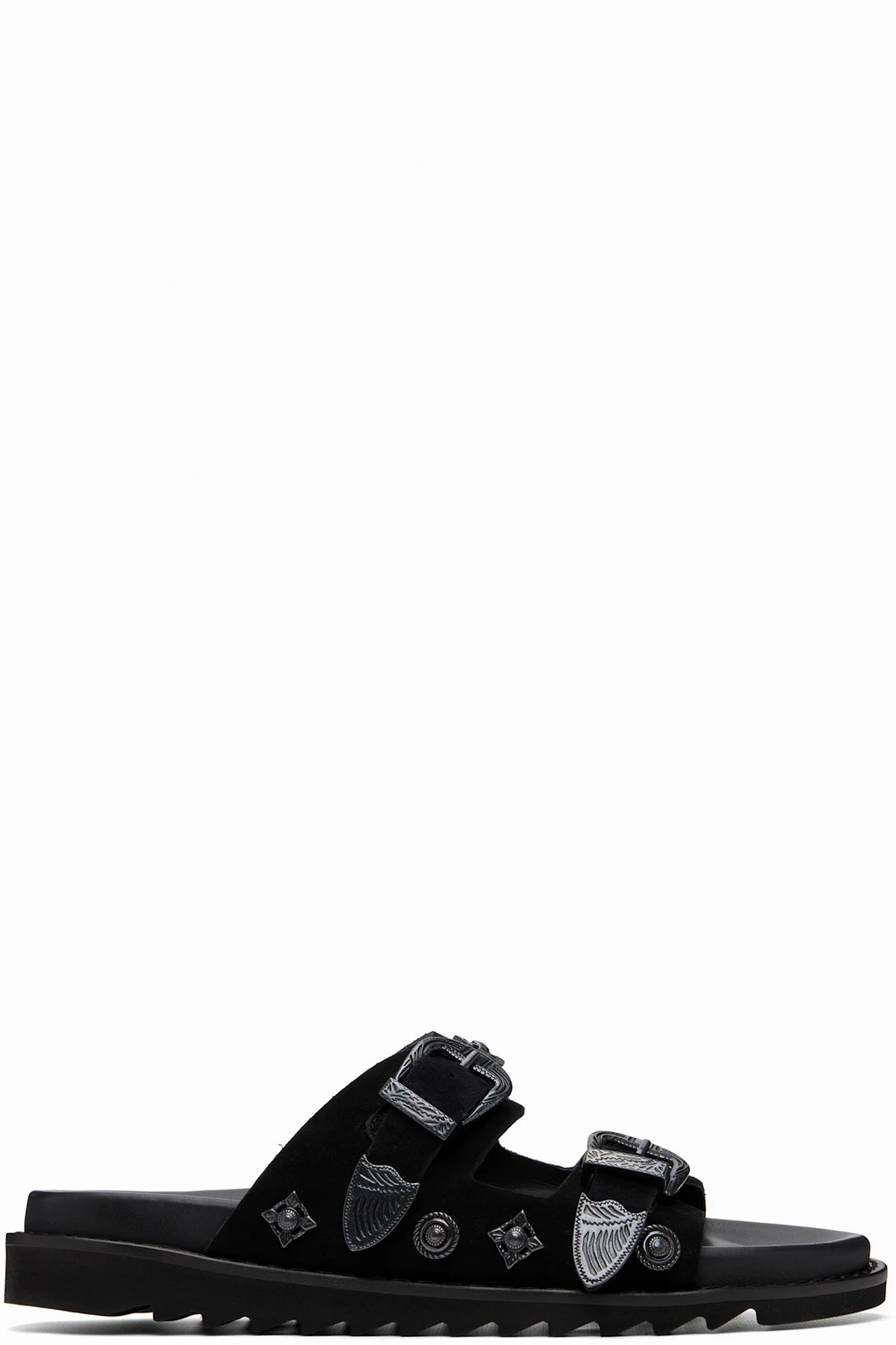 Black Buckle Suede Sandals