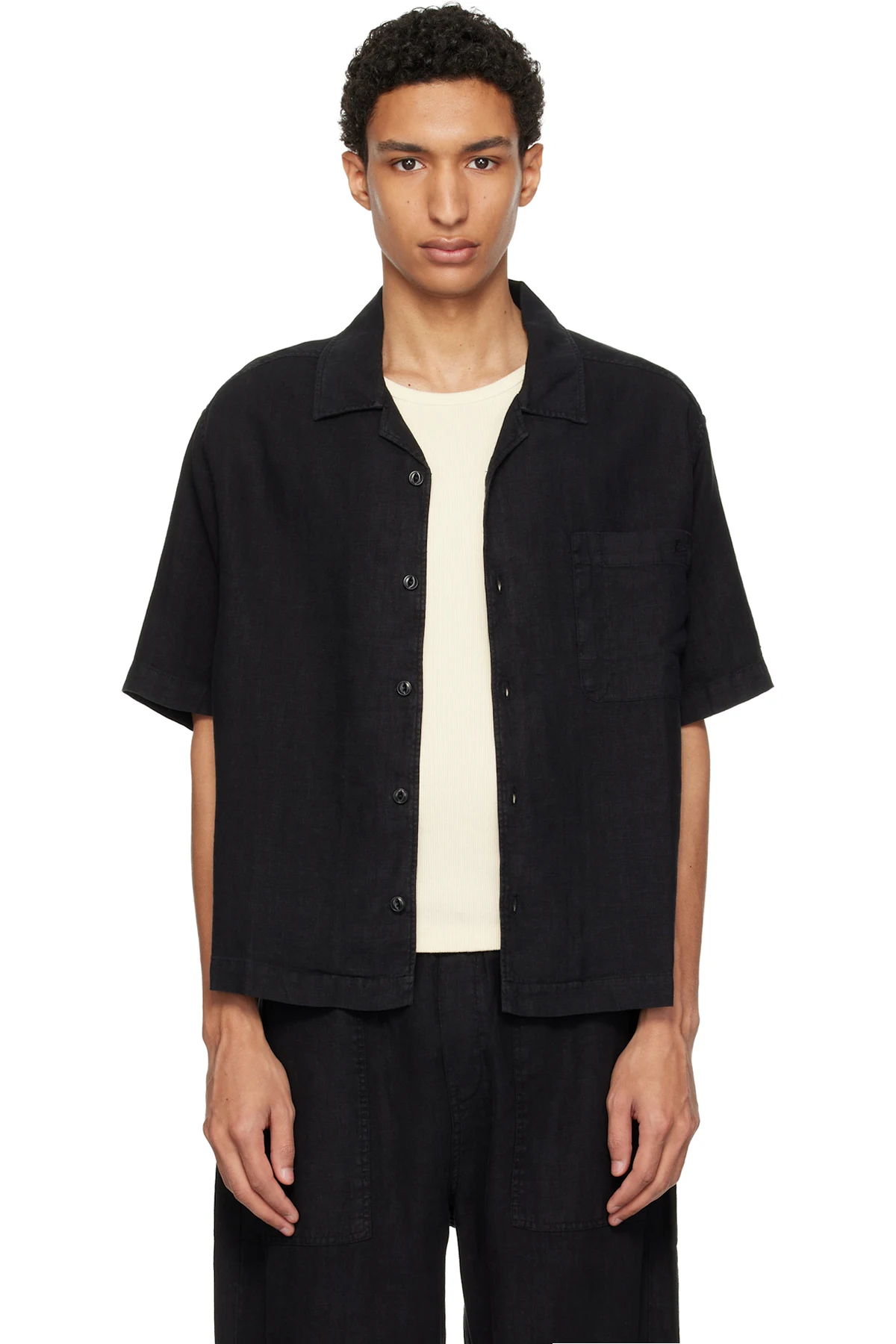 Black Linen Bowling Shirt