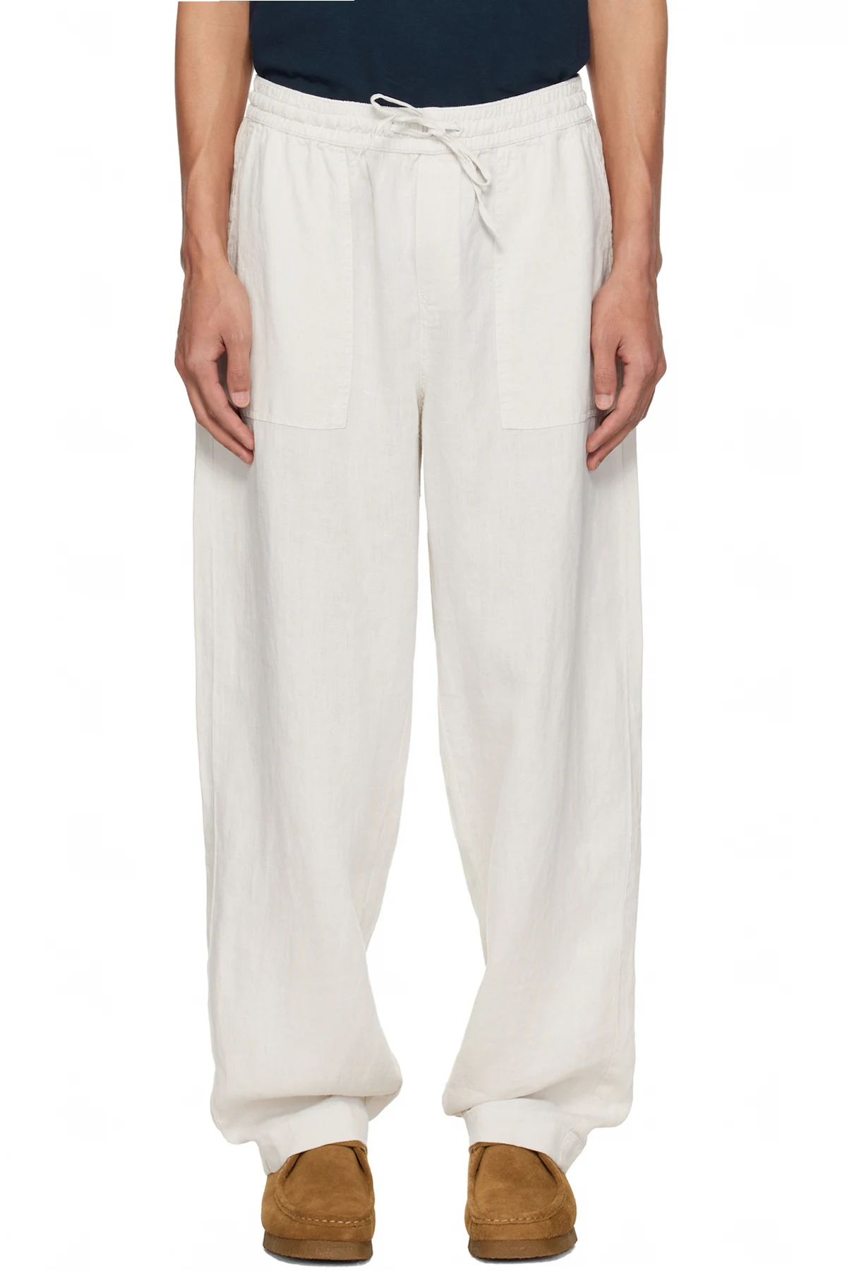 Off-White Drawstring Worker's Linen Trousers