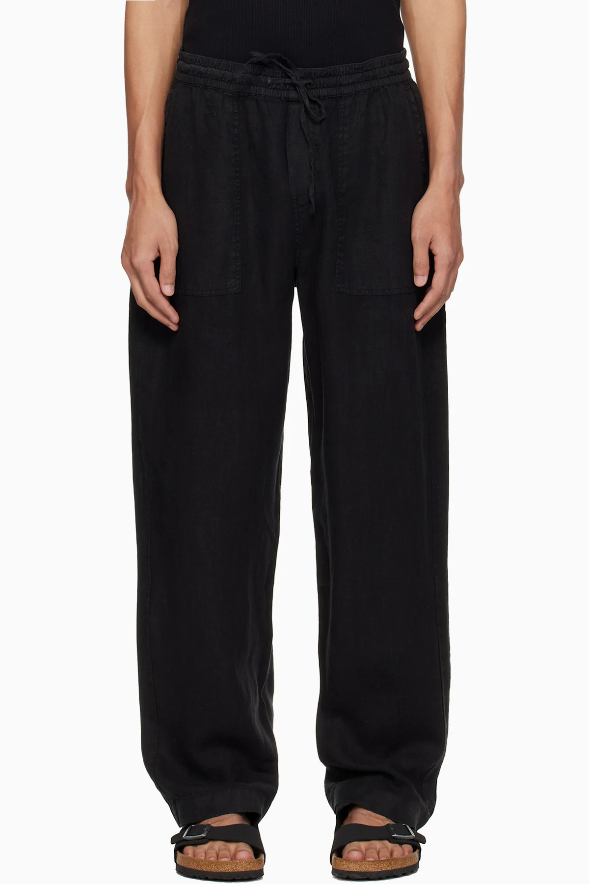 Black Drawstring Worker's Linen Trousers
