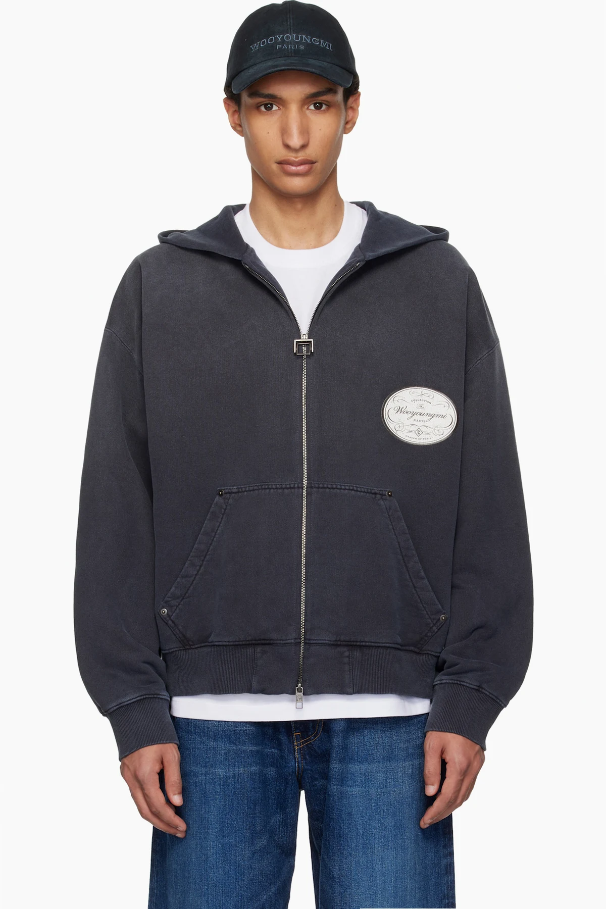 Navy Lettering Back Logo Zip-Up Hoodie