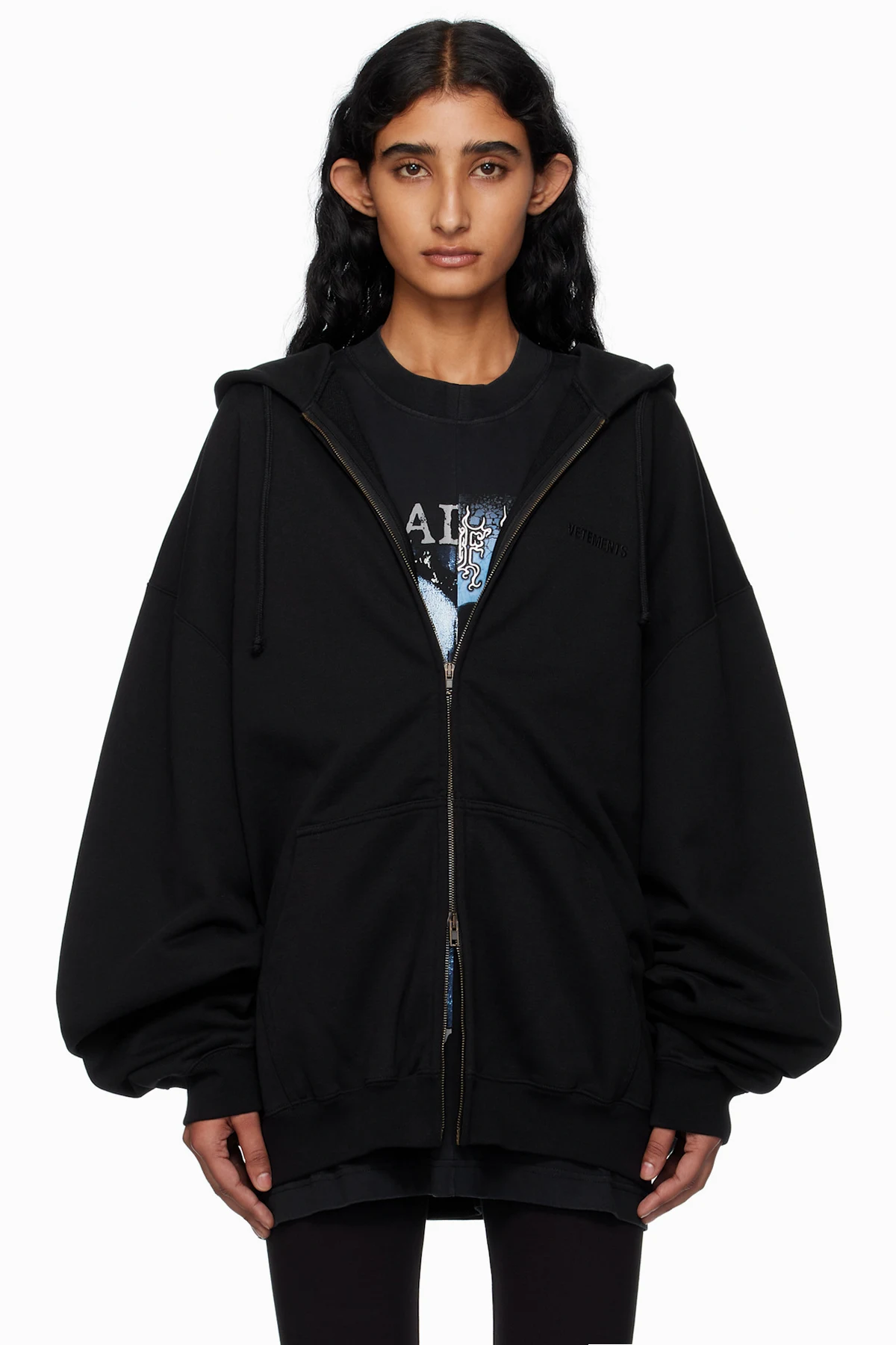Black Logo Oversized Zip-Up Hoodie