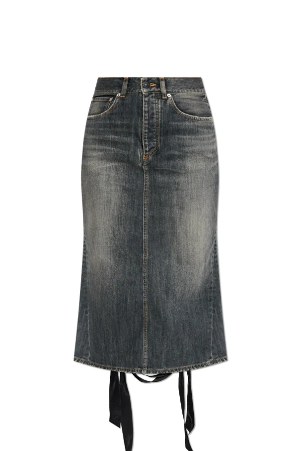 GREY Denim skirt with a decorative ribbon at the back