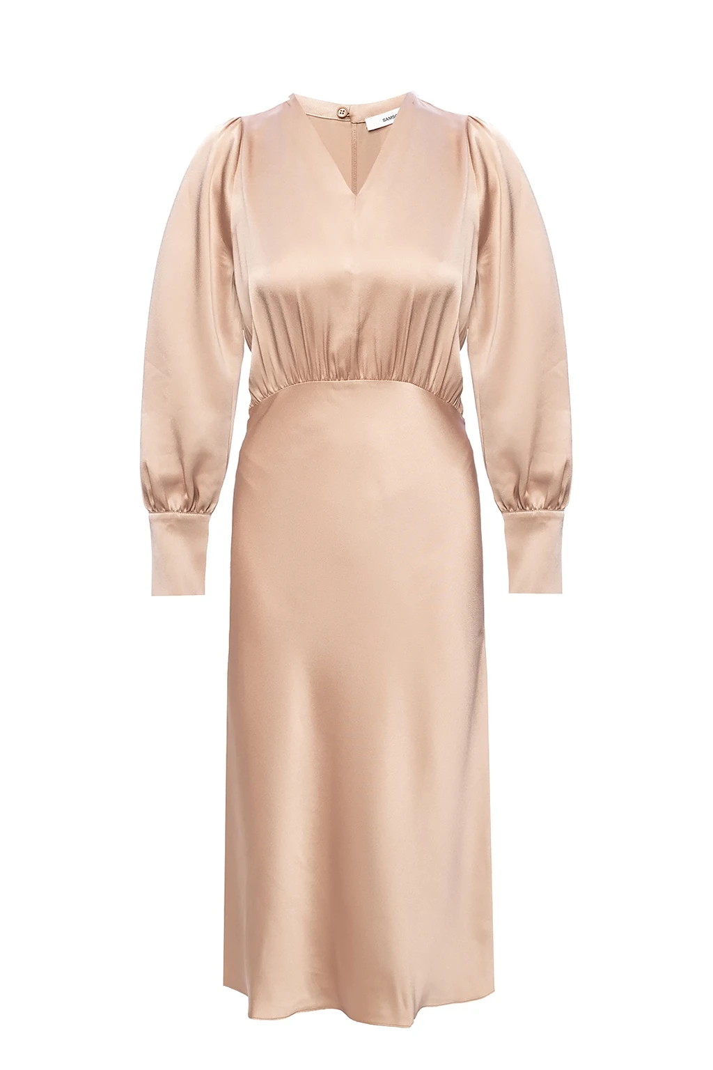 beige V-neck dress
