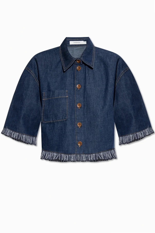 MARINEBLAU Jeanshemd mit Fransen