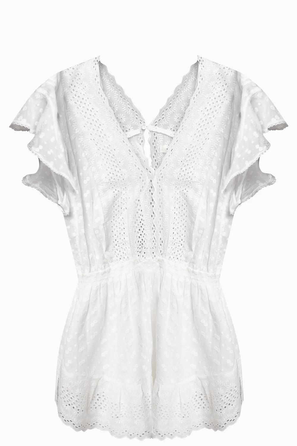 Openwork jumpsuit with short sleeves