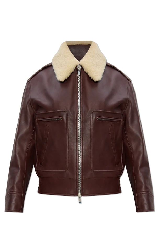 BURGUNDER Lederjacke mit abnehmbarem Fellkragen