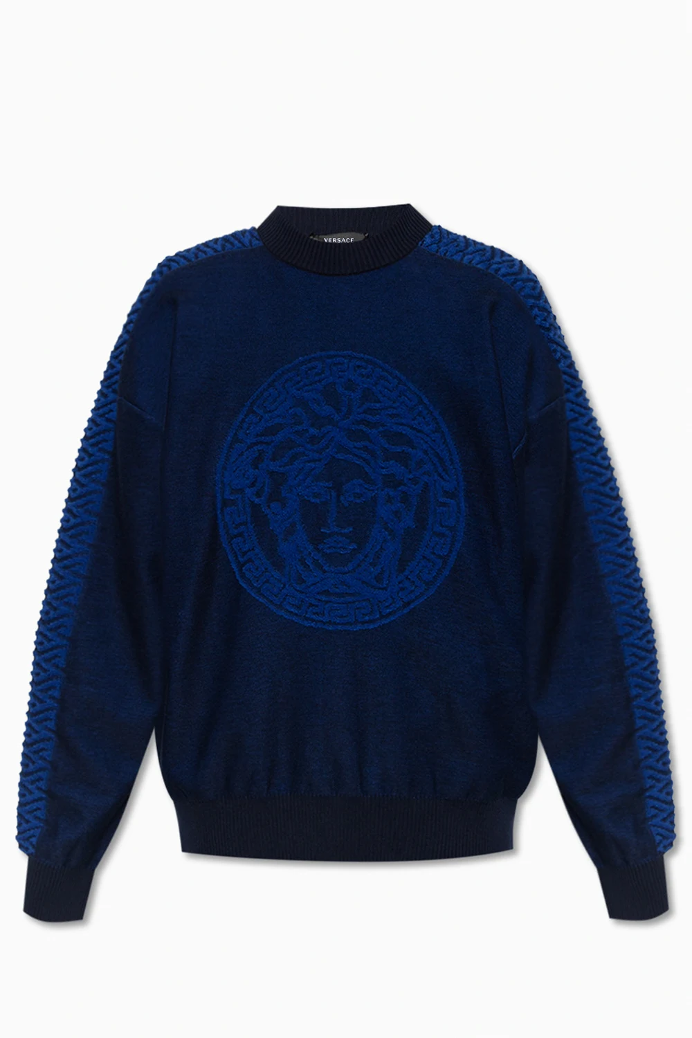 NAVY BLUE Wool sweater with La Greca Medusa