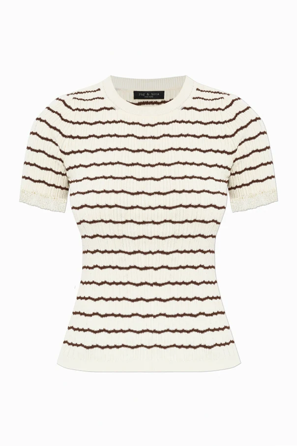 kremowy Top ze wzorem w prążki