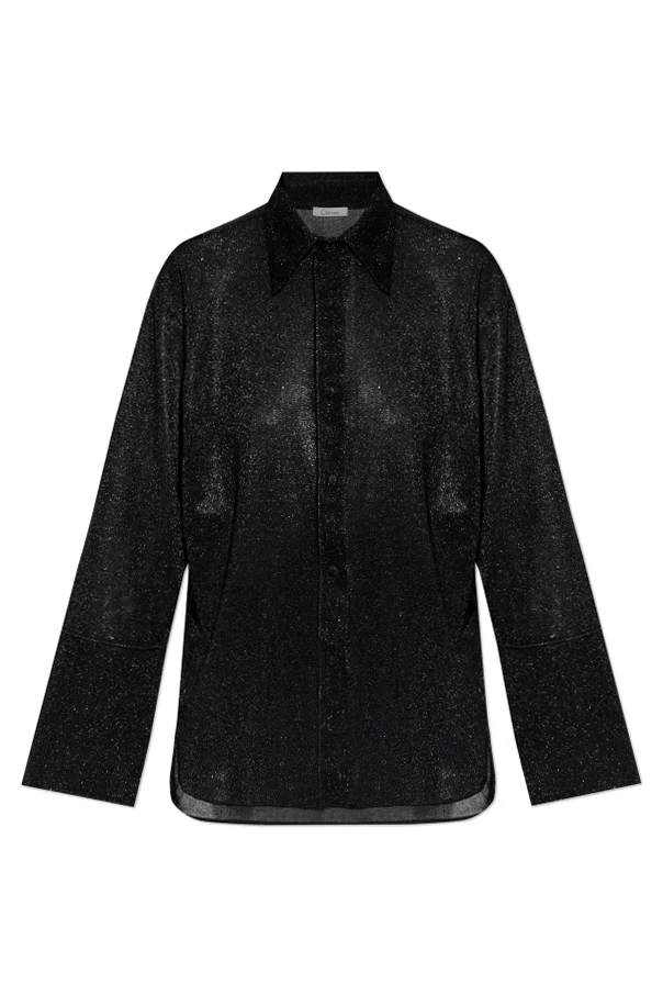 SCHWARZ Hemd mit Lurexgarn veredelt