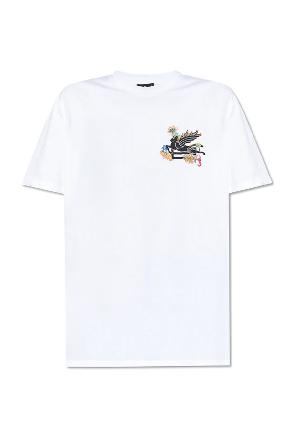 WEISS T-Shirt mit bunt besticktem Logo