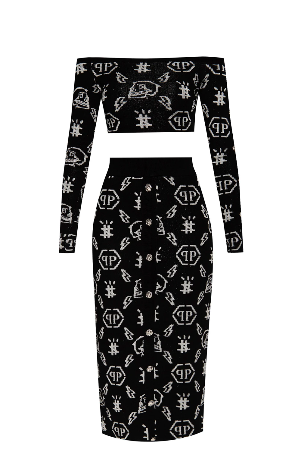 BLACK Patterned crop top & skirt