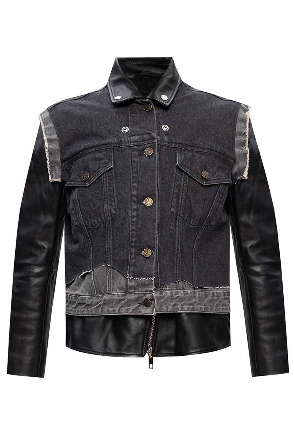 BLACK Leather jacket w/ denim overlay