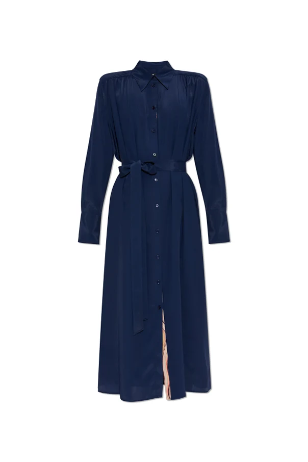MARINEBLAU Seidenkleid mit Taillengürtel