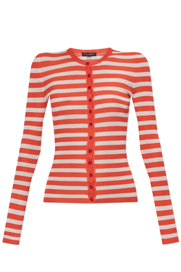 CZERWONY Kardigan ze wzorem w pasy