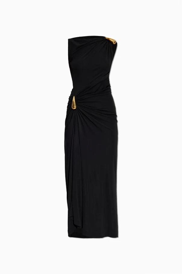 SCHWARZ Kleid mit figurbetontem Schnitt und Applikationen
