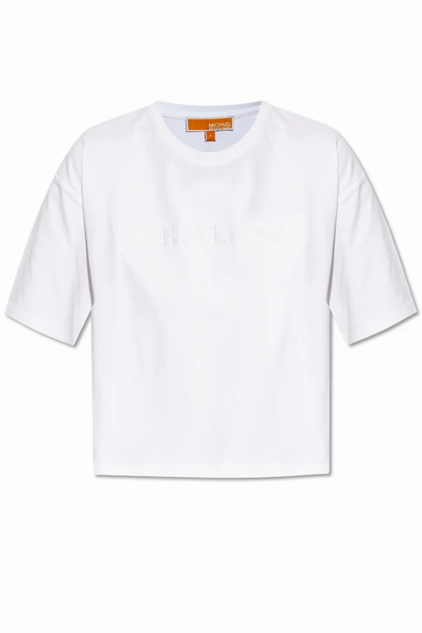 BIAŁY  T-shirt o luźnym kroju z wyszytym logo
