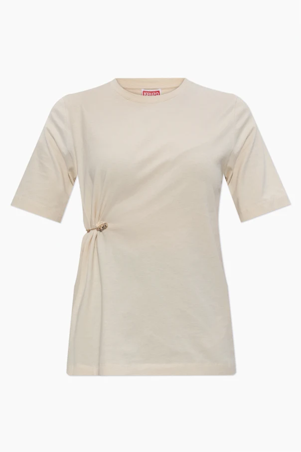beżowy T-shirt z aplikacją