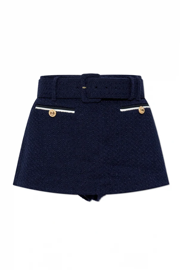 NAVY BLUE Tweed shorts with belt