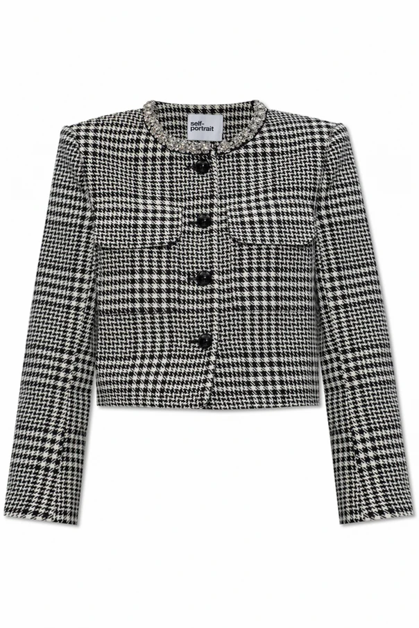 BLACK Jacket with houndstooth pattern