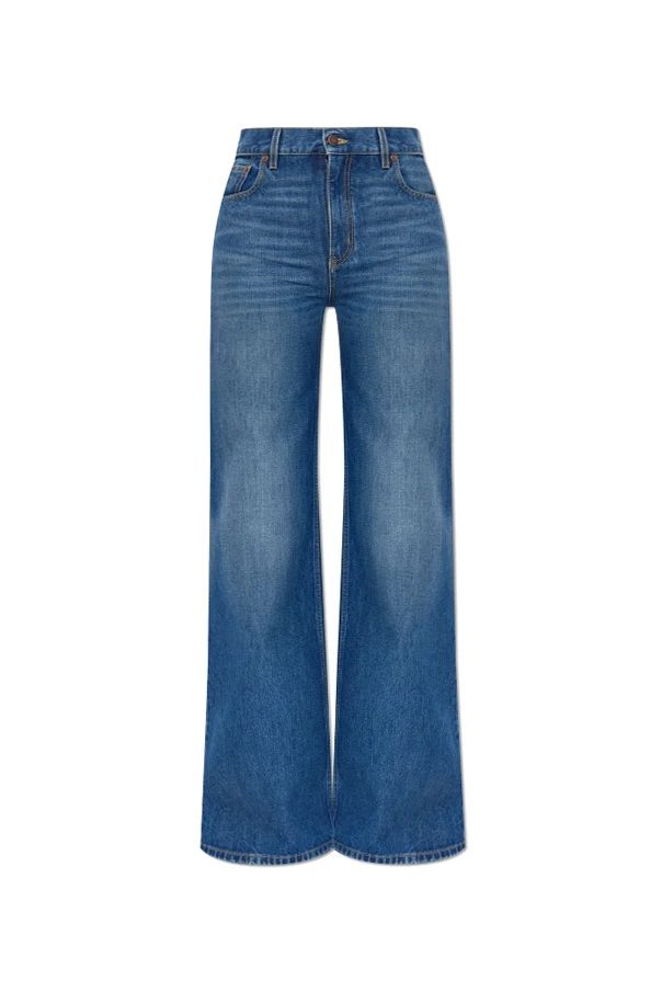 GRANATOWY Jeansy z szerokimi nogawkami