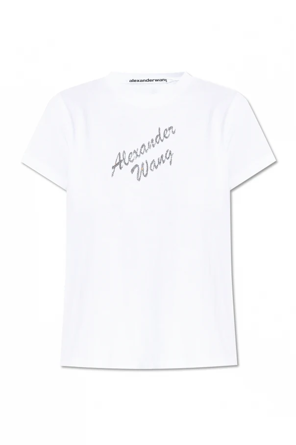 BIAŁY  T-shirt z logo wykończonym połyskującymi aplikacjami