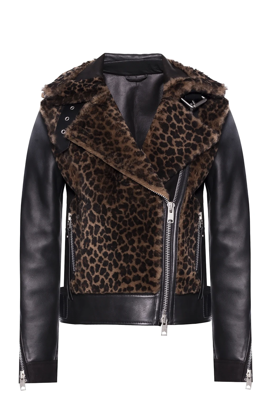 BLACK 'Elia' shearling biker jacket