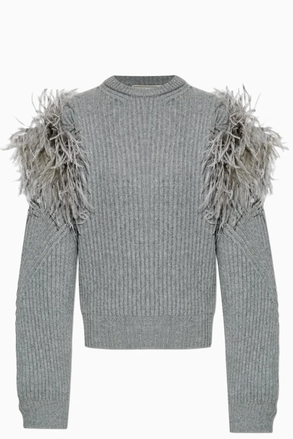 GRAU Pullover mit Straußenfedern