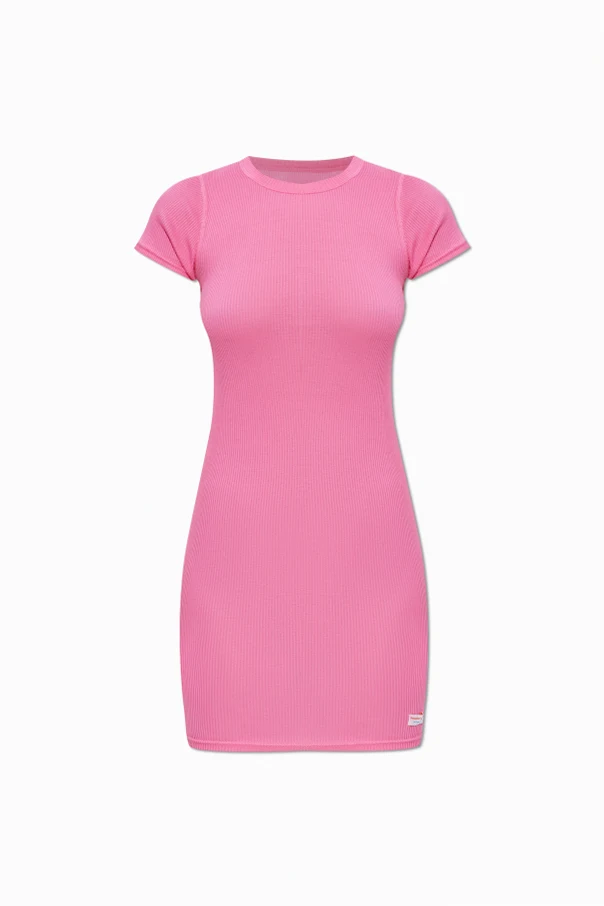 ROSA Geripptes Slipkleid mit kurzen Ärmeln