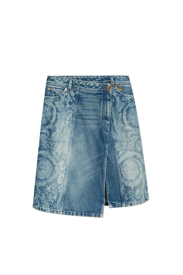 BLUE Denim skirt with front slit