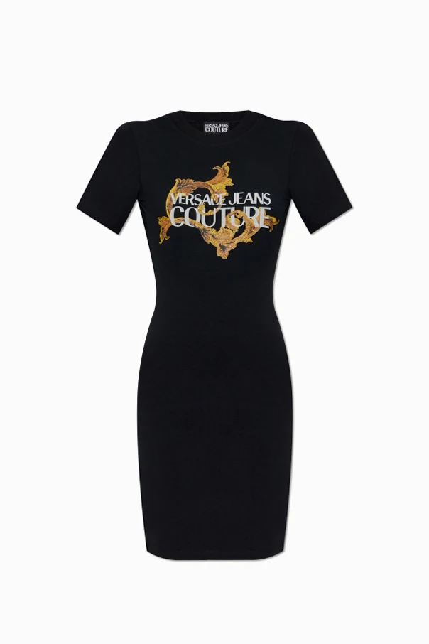SCHWARZ Kleid mit Print und schimmernden Applikationen