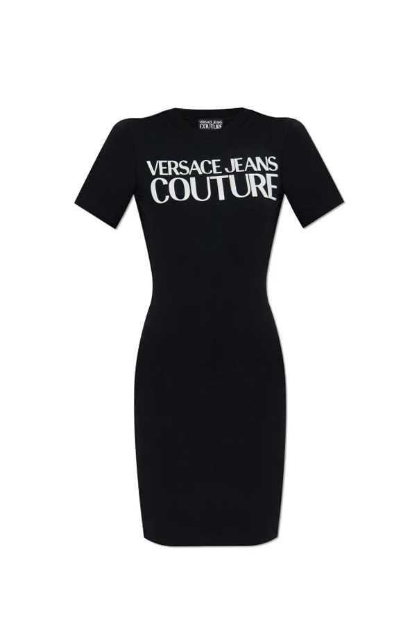 SCHWARZ Kleid mit aufgedrucktem Logo