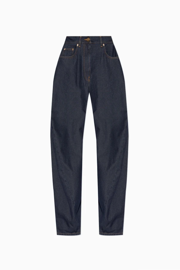 GRANATOWY Jeansy z szerokimi nogawkami