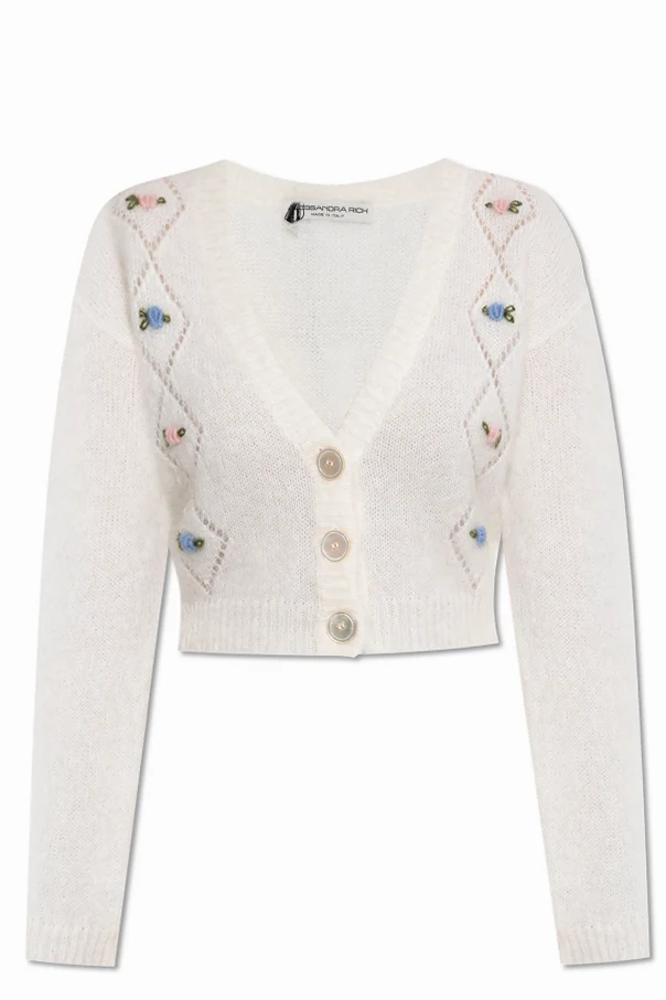 WEISS Strickjacke mit Blumenmuster