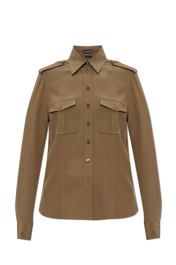 GRÜN Seidenhemd mit Epauletten