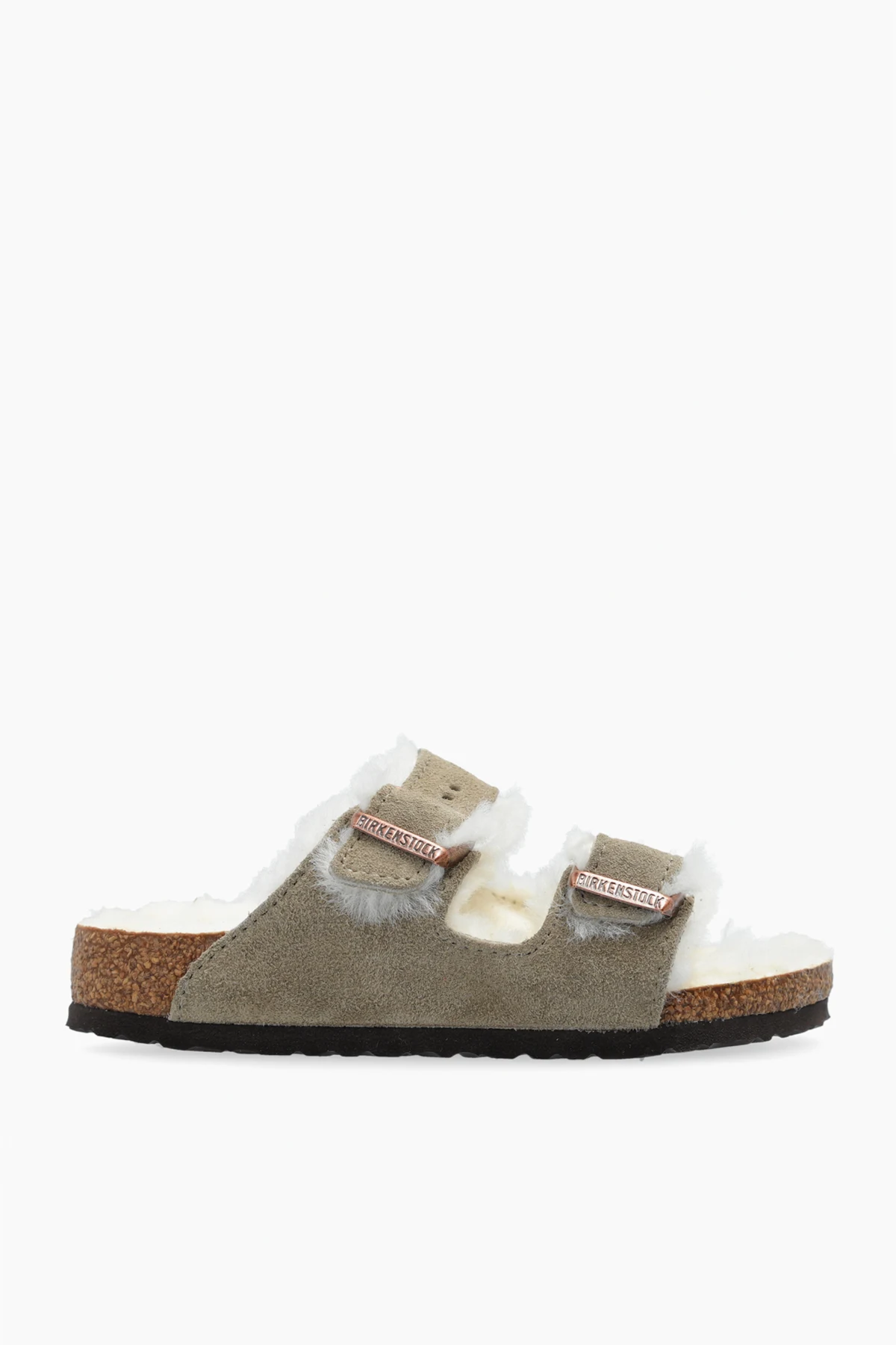 GREY Birkenstock Kids 'Arizona Shearling Kids' Slides