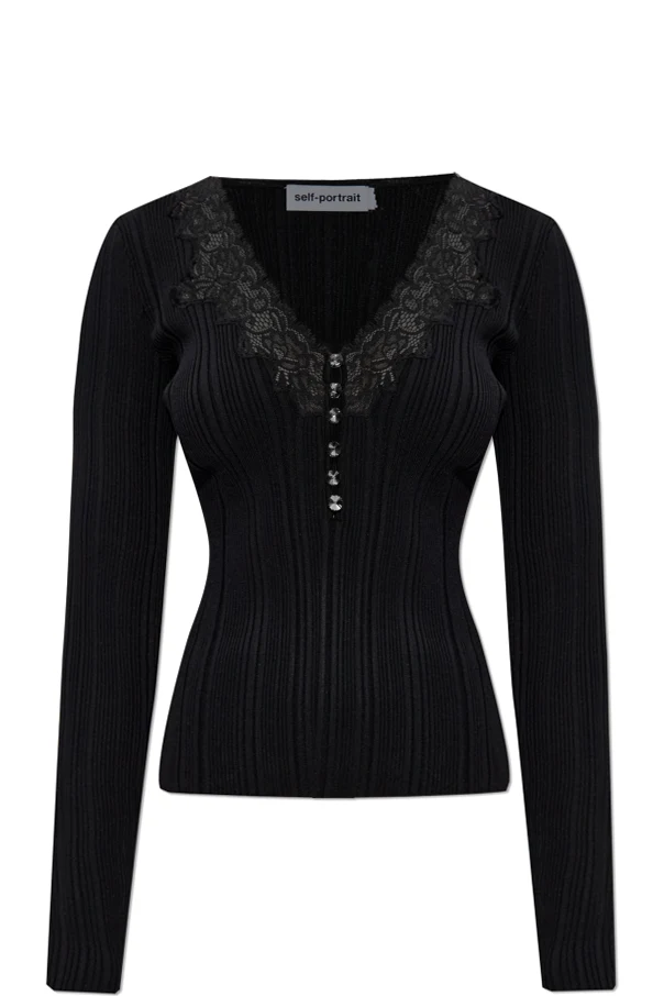 BLACK Ribbed top with shiny buttons