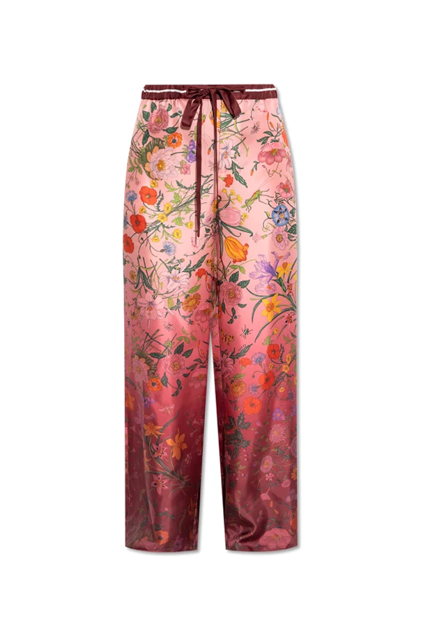 BURGUNDER Seidenhose mit Blumenmuster