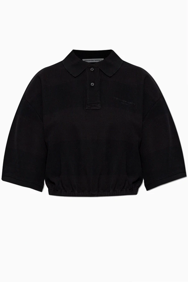 SCHWARZ Kurzes Polohemd mit gesticktem Logo