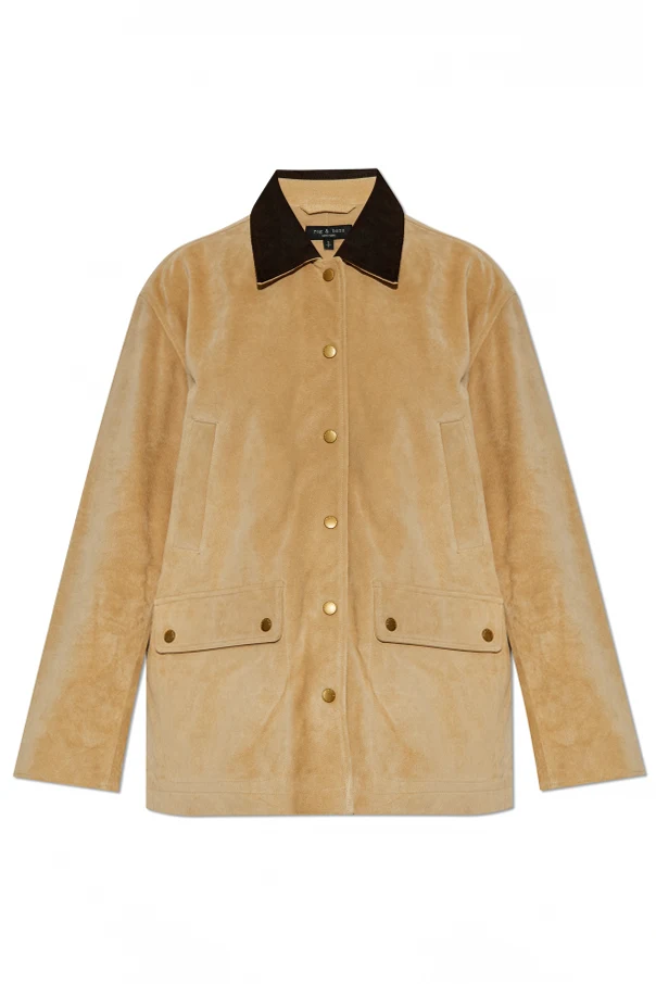 beżowy Zamszowa kurtka o luźnym kroju