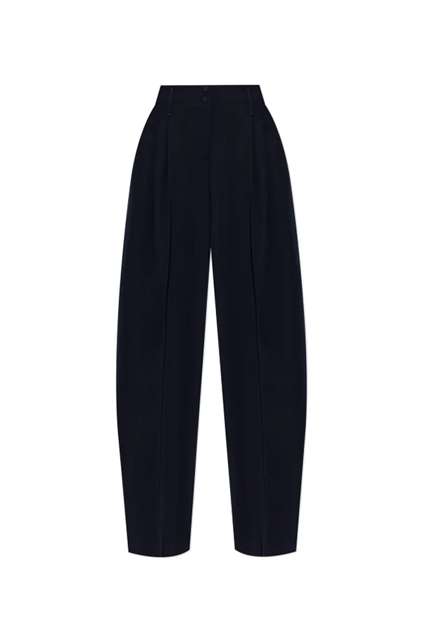 GRANATOWY Spodnie z szerokimi nogawkami w kant