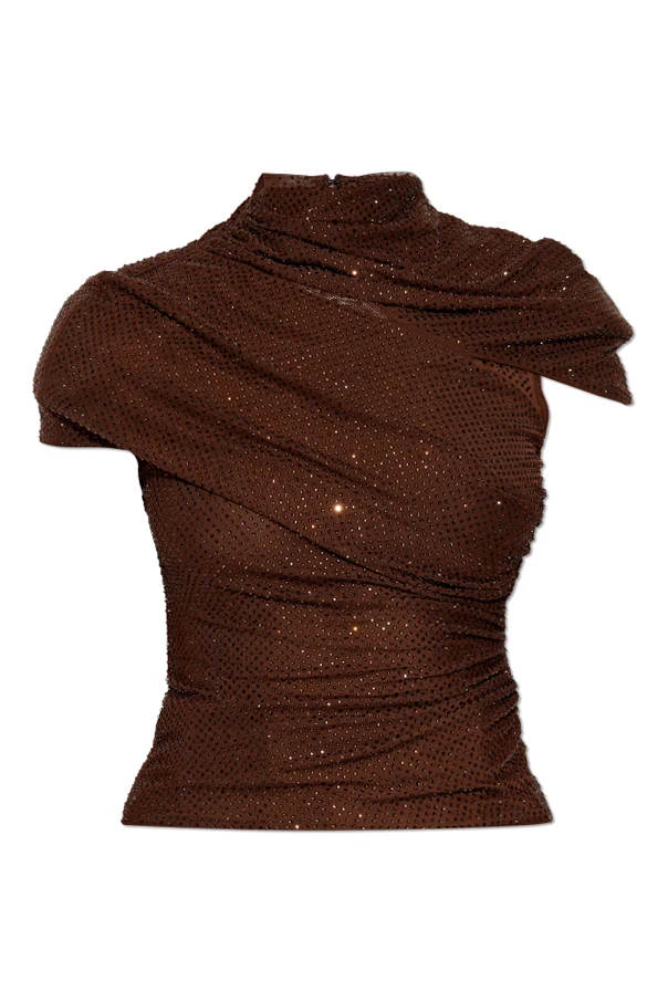 BROWN Top with shimmering embellishments