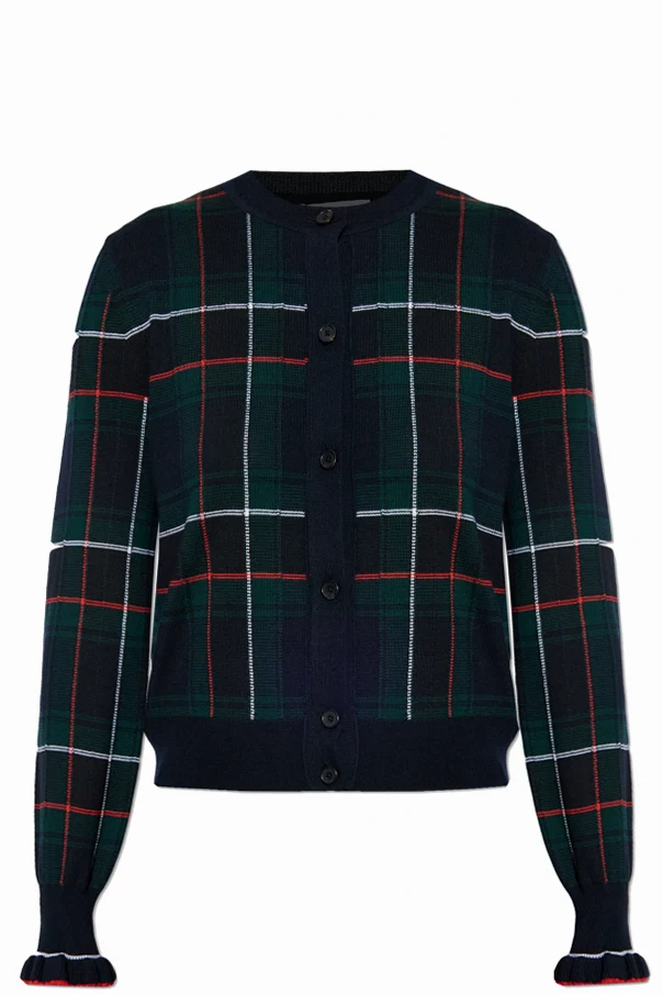 MARINEBLAU Karo-Strickjacke