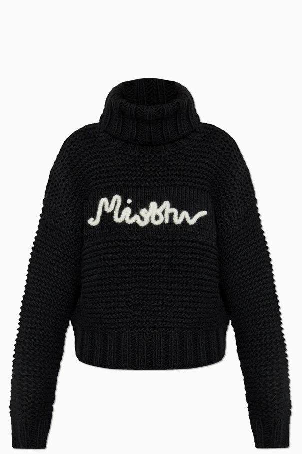 SCHWARZ Rollkragenpullover mit Logo