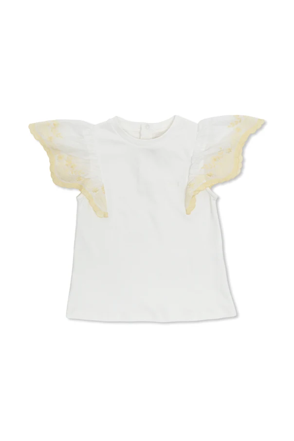 WHITE Top with embroidered sleeves